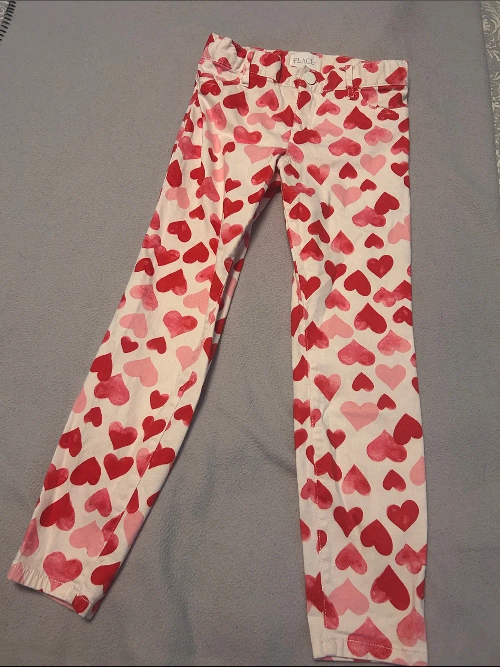 The Children's Place White Skinny Jeans with Red & Pink Hearts